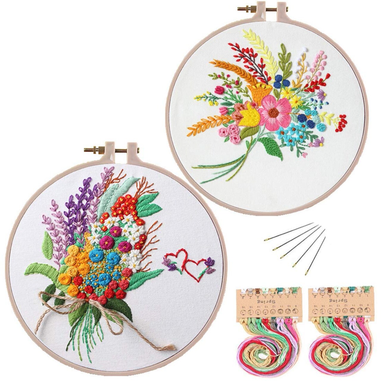 Stamped Embroidery Kit with Pattern Floral DIY Sewing Cross Stitch Kits for Adult Flowers Plants Embroidery Starter Kit with Embroidery Floss,Hoops,Color Thread,Needle,Instruction,Set of 2